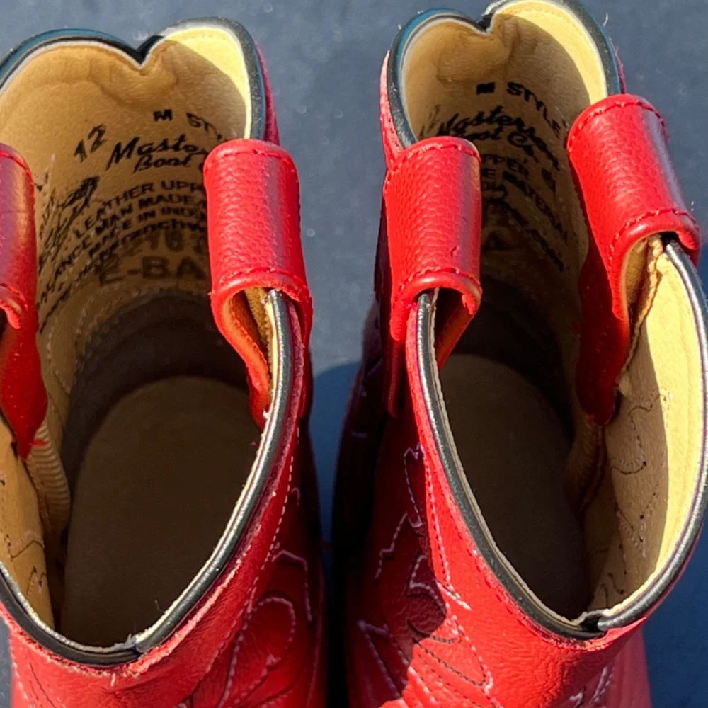 Masterson Boot Co. Kids Leather western Cowboy Boots Red Size 12 M Style RB2004C